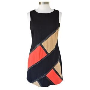 Alice & Trixie Colorblock Mini Dress Leather Detail Sleeveless Black Red Tan